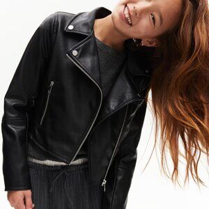 H&M Girls Faux Leather Biker Jacket in Black size 10